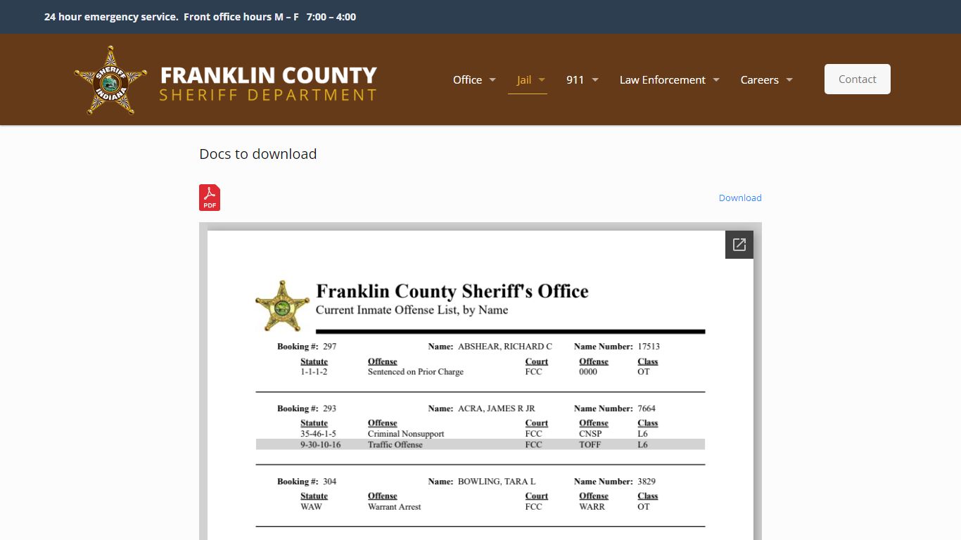 Inmate Roster – Franklin County - Sheriff