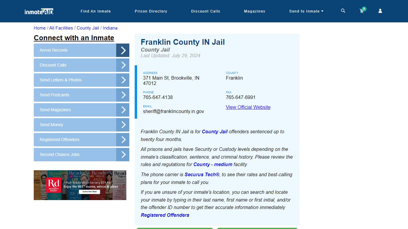 Franklin County IN Jail - Inmate Locator